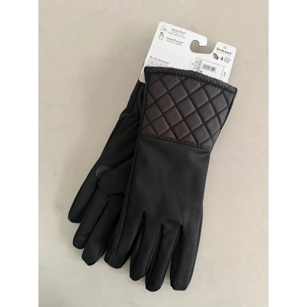 Isotoner Women Black smartDri Touchscreen Compatible Quilted Cuff Gloves L/XL - Picture 4 of 4